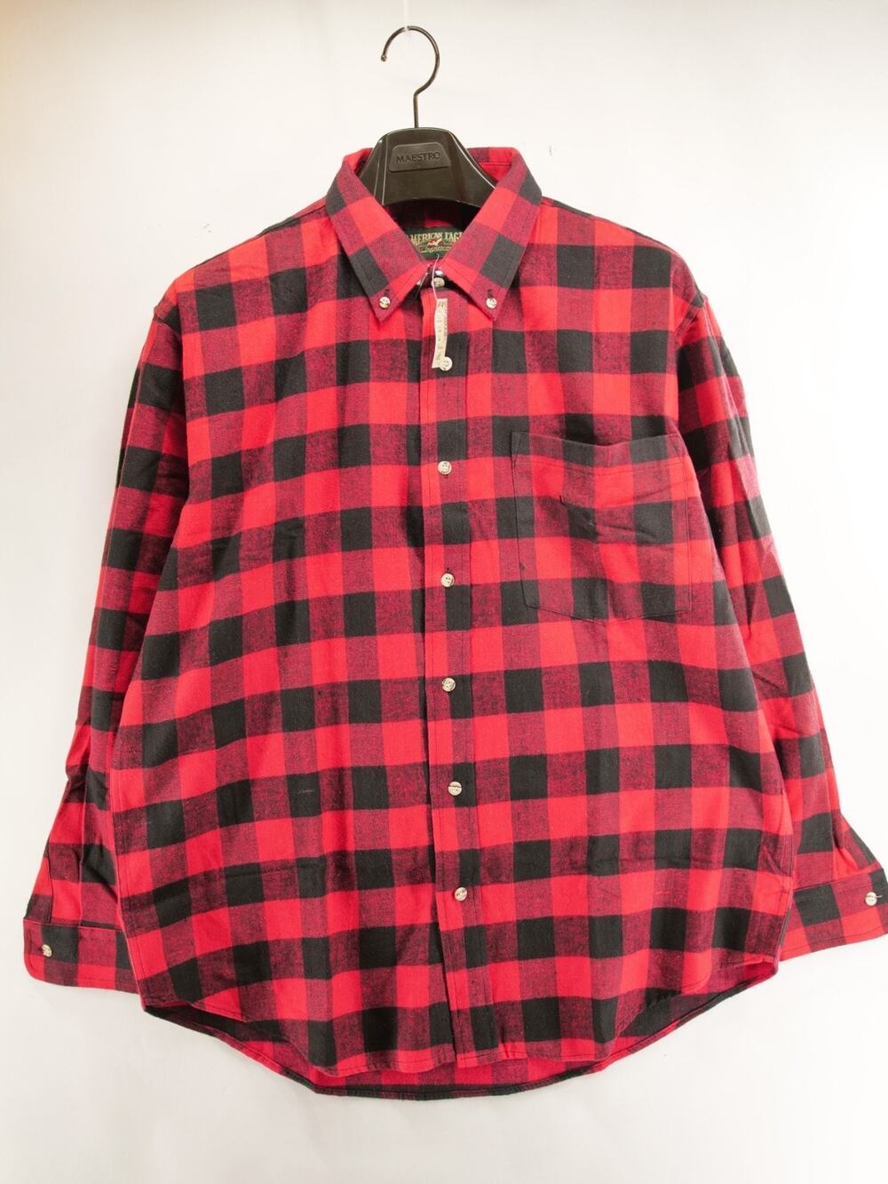 Vtg American Eagle Flannel Shirt Men Large NWT Deadstock Red Black Buffalo Plaid